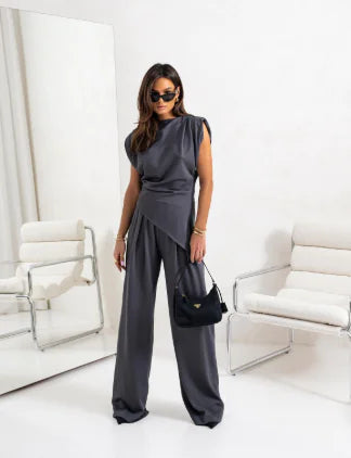 Elegante conjunto de dos piezas para mujer de verano con pantalones anchos