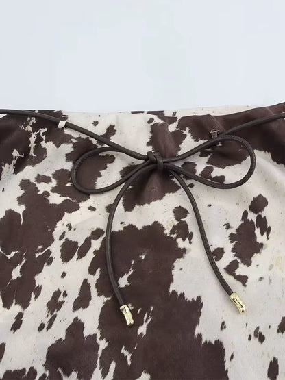 Falda Midi Animal Print Satin Fashion Ruffles