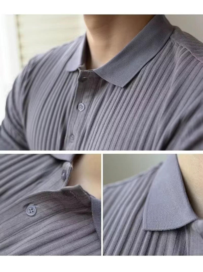 Polo de punto de rayas verticales para hombre