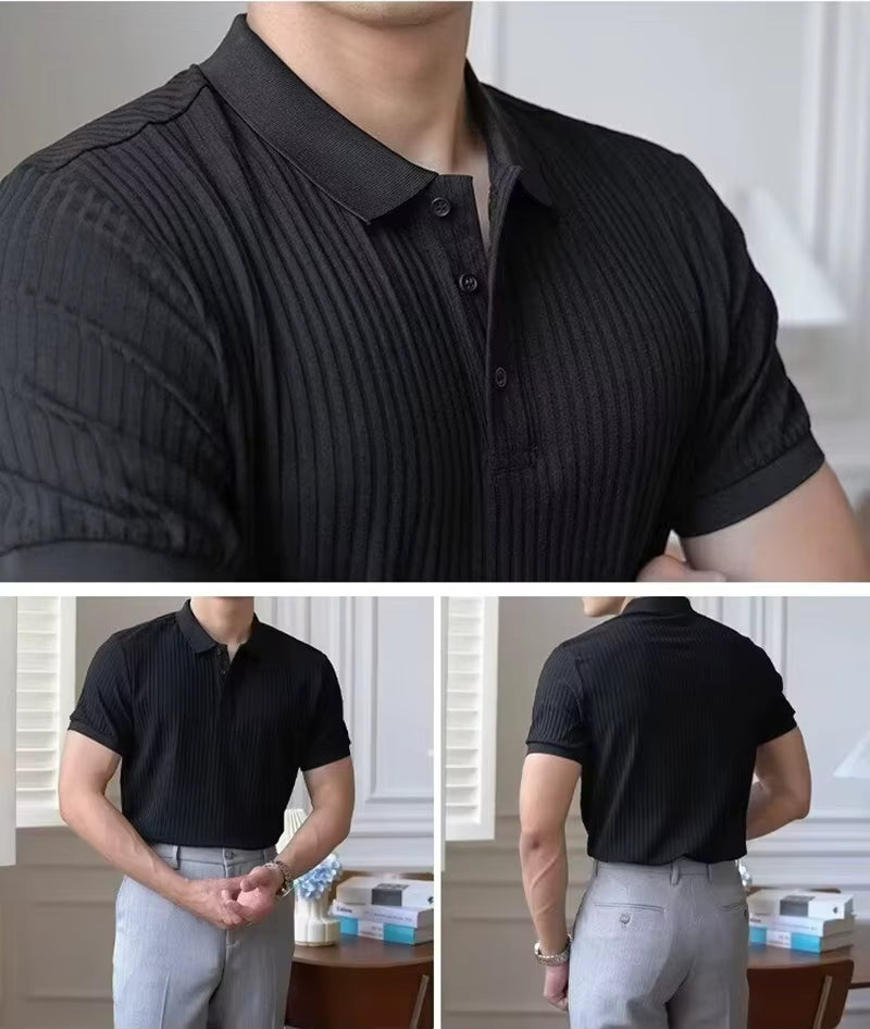 Polo de punto de rayas verticales para hombre
