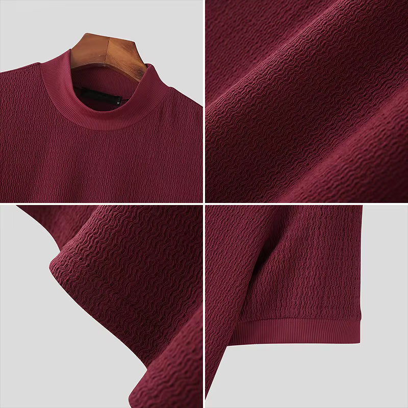 Camiseta ajustada de moda, con textura de punto, cuello alto,