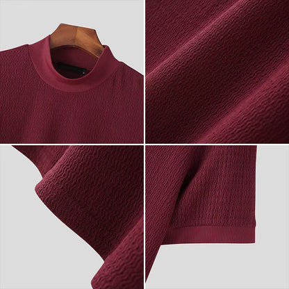 Camiseta ajustada de moda, con textura de punto, cuello alto,