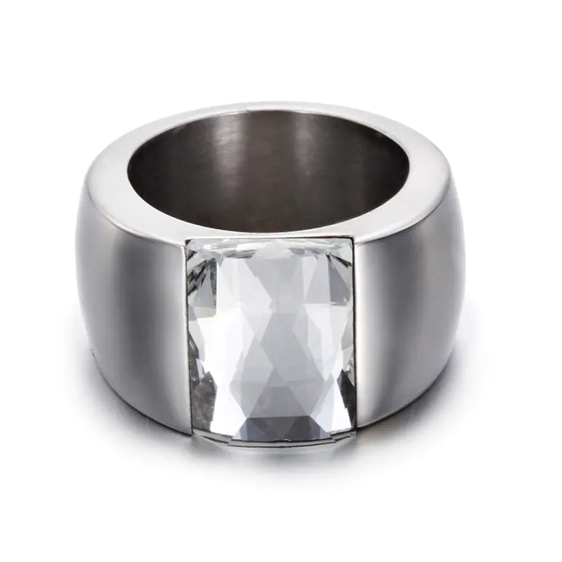 Anillo Simple de Acero de Titanio para Mujeres con Diseño de Vidrio
