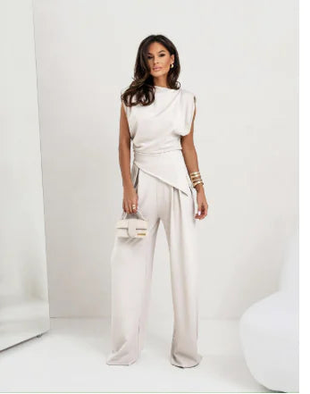Elegante conjunto de dos piezas para mujer de verano con pantalones anchos