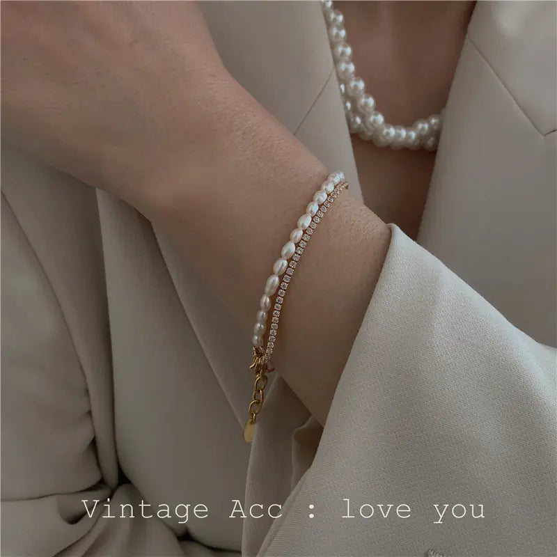 Pulsera Doble Capa de Delicadas Perlas de Agua Dulce para Mujer