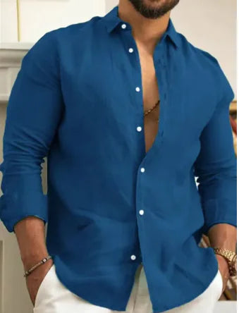 Camisa Casual de Algodón Lino para Hombre