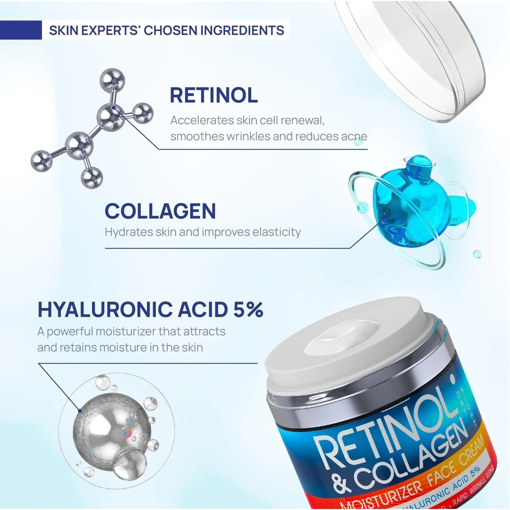Crema de Retinol para la Cara con Colágeno e Hidratante con Ácido Hialurónico