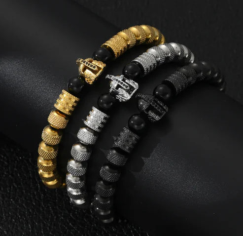 par Pulsera de Hombre de Acero Inoxidable gris dorado