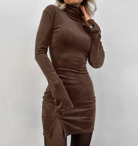 Vestido Largo de Terciopelo con Cuello de Tortuga