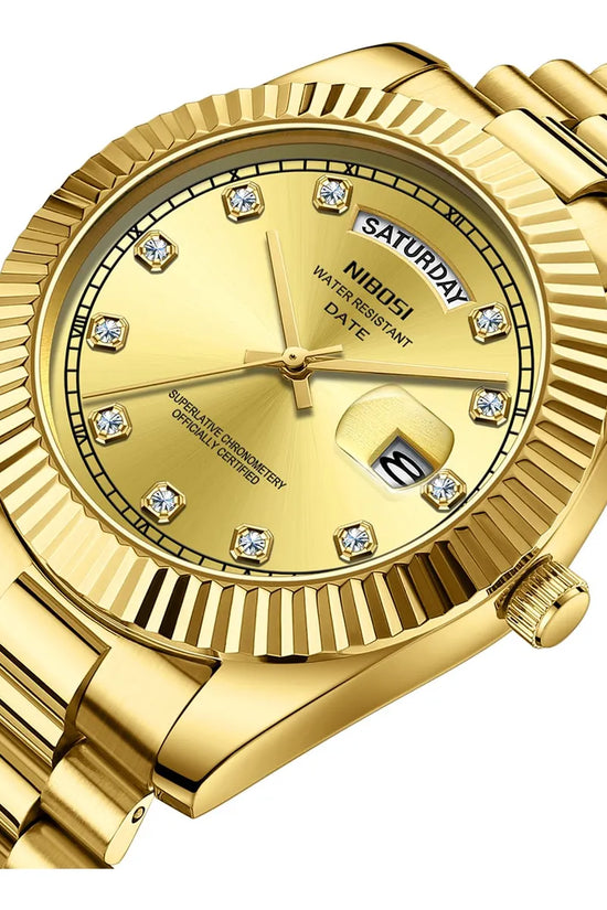 Reloj NIBOSI Classic de acero inoxidable de cuarzo para hombre (B03-Oro)