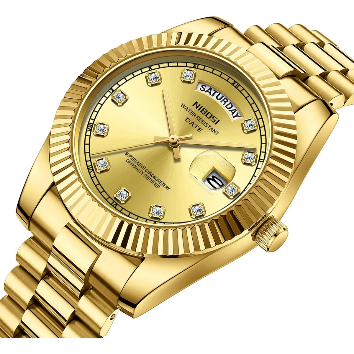 Reloj NIBOSI Classic de acero inoxidable de cuarzo para hombre (B03-Oro)