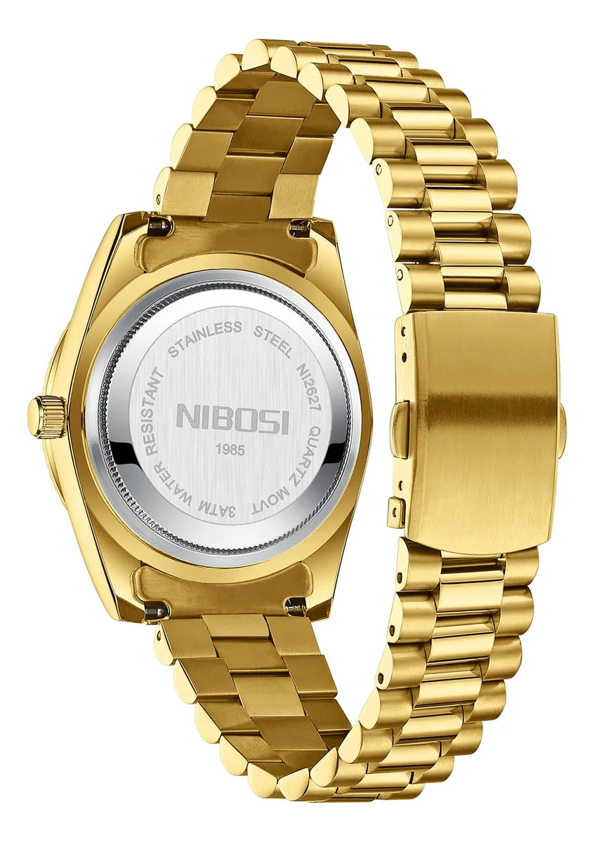 Reloj NIBOSI Classic de acero inoxidable de cuarzo para hombre (B03-Oro)