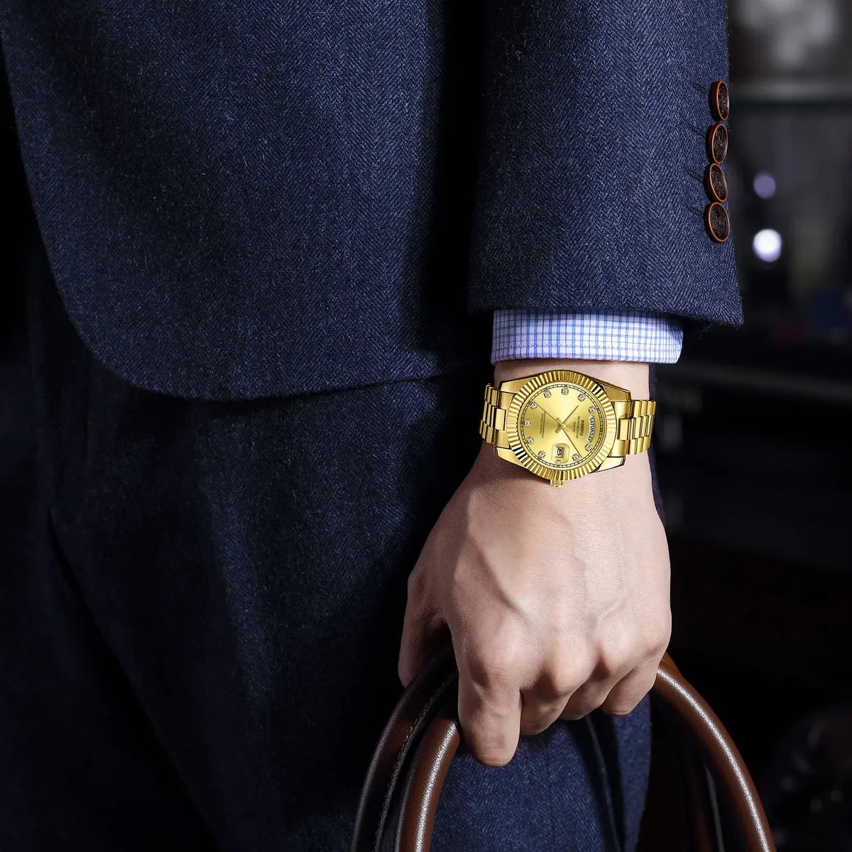 Reloj NIBOSI Classic de acero inoxidable de cuarzo para hombre (B03-Oro)