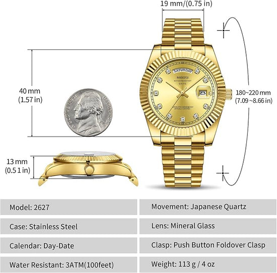 Reloj NIBOSI Classic de acero inoxidable de cuarzo para hombre (B03-Oro)