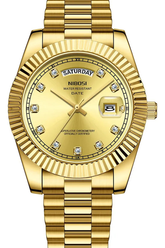 Reloj NIBOSI Classic de acero inoxidable de cuarzo para hombre (B03-Oro)