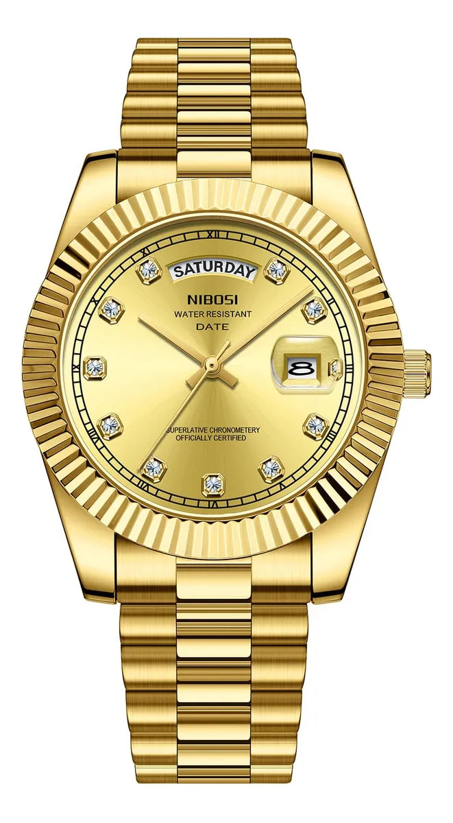 Reloj NIBOSI Classic de acero inoxidable de cuarzo para hombre (B03-Oro)