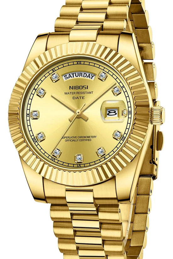 Reloj NIBOSI Classic de acero inoxidable de cuarzo para hombre (B03-Oro)