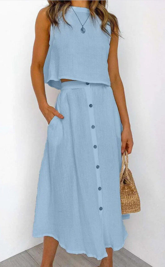 Conjunto de Chaleco y falda Midi - Sofisticación en Dos Piezas