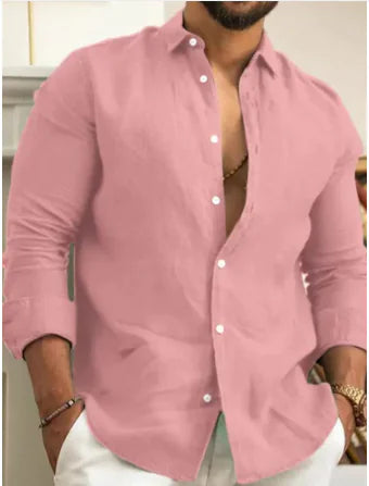 Camisa Casual de Algodón Lino para Hombre