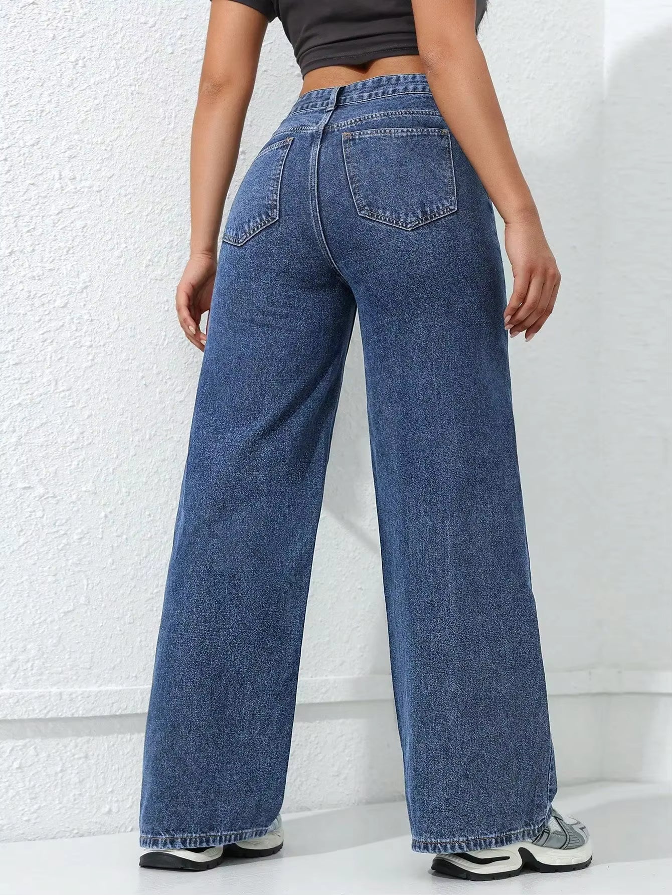 Pantalones vaqueros para muje de mezclilla de pierna ancha, de cintura alta