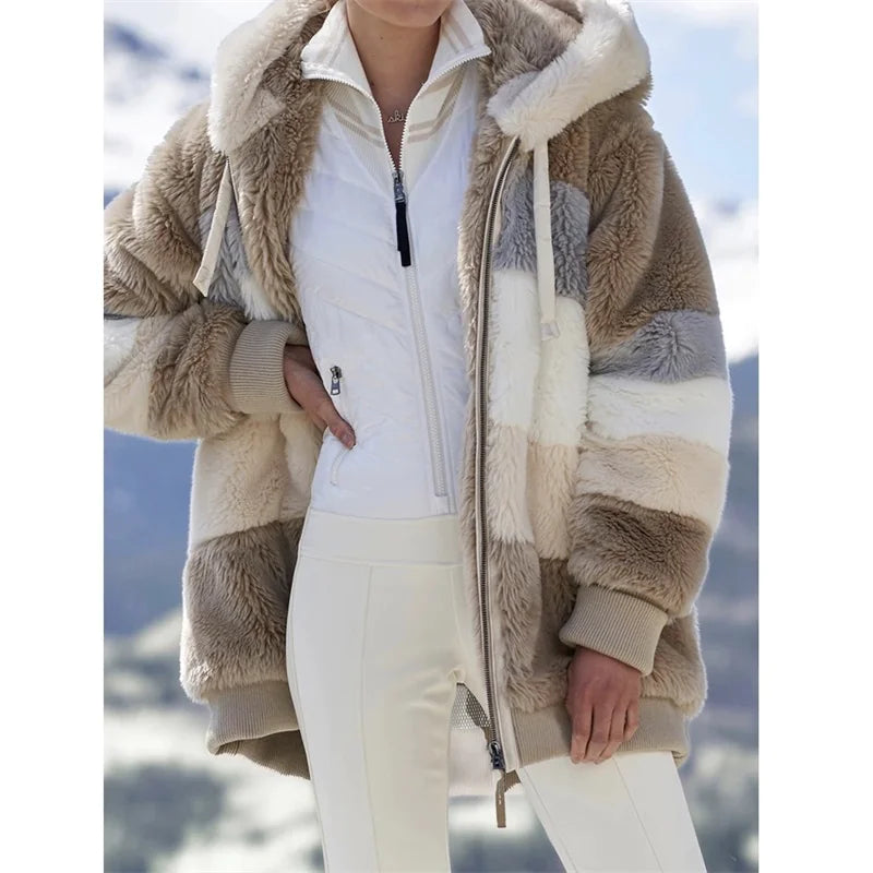 Chaqueta Recortada con Capucha y Parches Multicolor beich