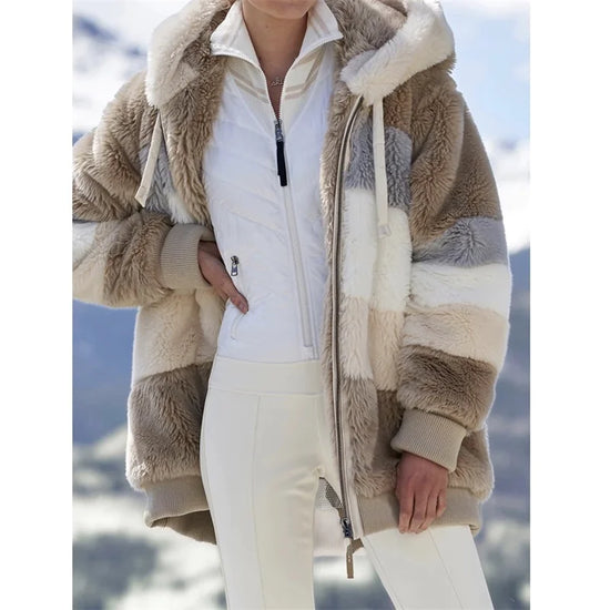 Chaqueta Recortada con Capucha y Parches Multicolor beich