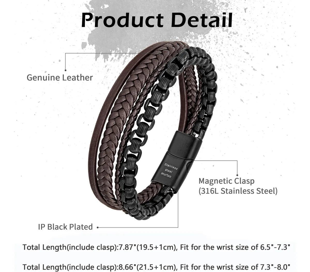 Pulsera para Hombre de Cuero y Cadena de Acero Inoxidable