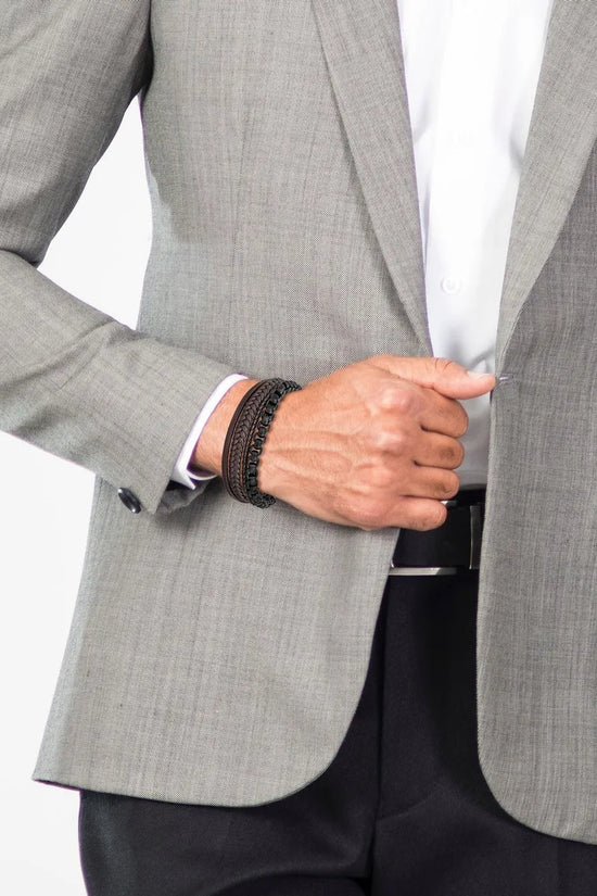 Pulsera para Hombre de Cuero y Cadena de Acero Inoxidable