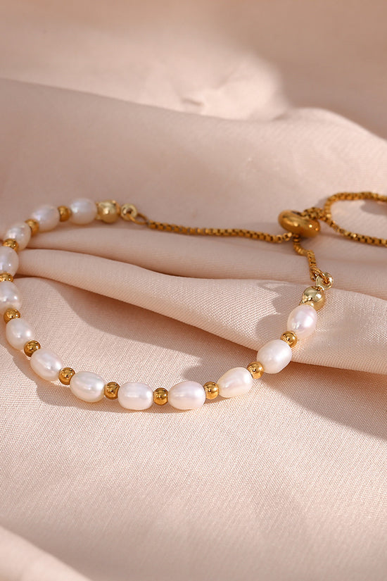 Pulsera Ajustable de Acero Inoxidable 18k con Perlas de Agua Dulce