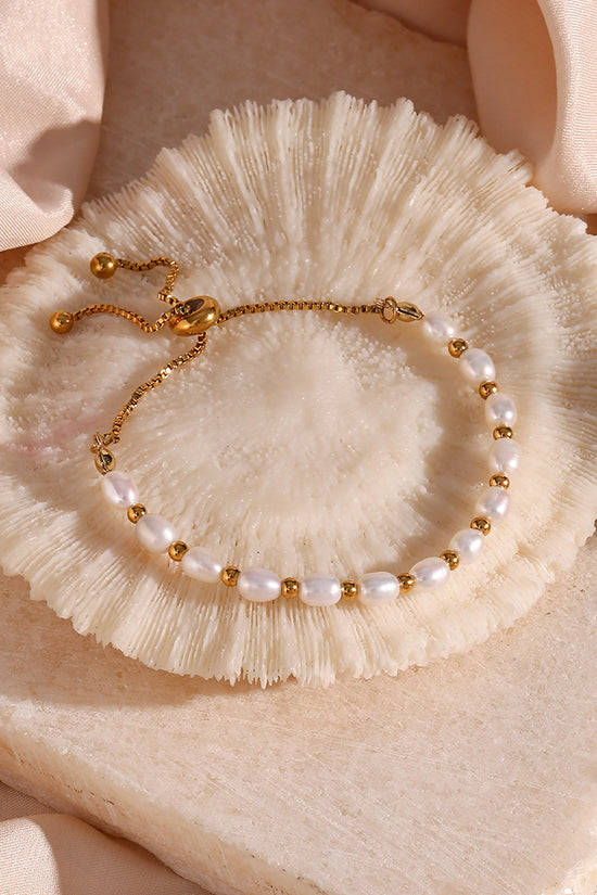 Pulsera Ajustable de Acero Inoxidable 18k con Perlas de Agua Dulce