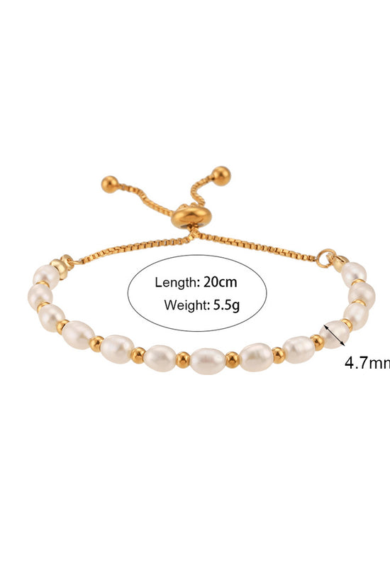 Pulsera Ajustable de Acero Inoxidable 18k con Perlas de Agua Dulce