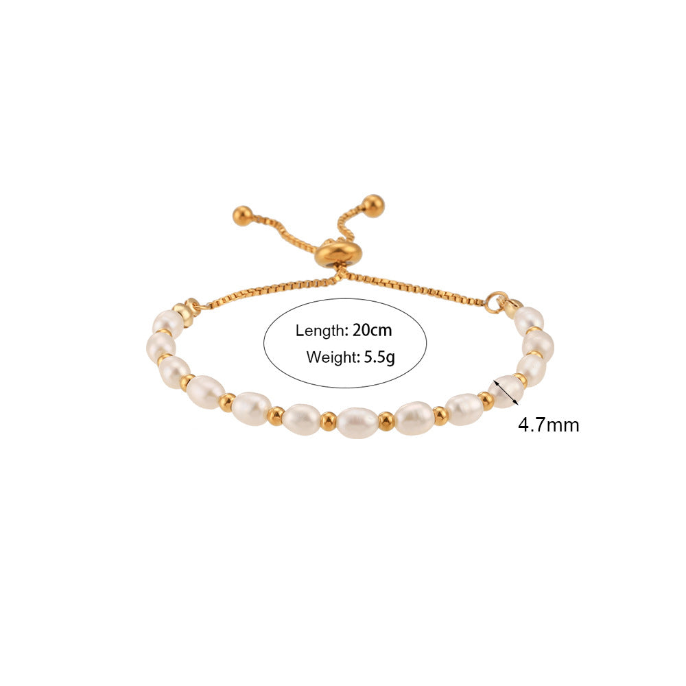 Pulsera Ajustable de Acero Inoxidable 18k con Perlas de Agua Dulce