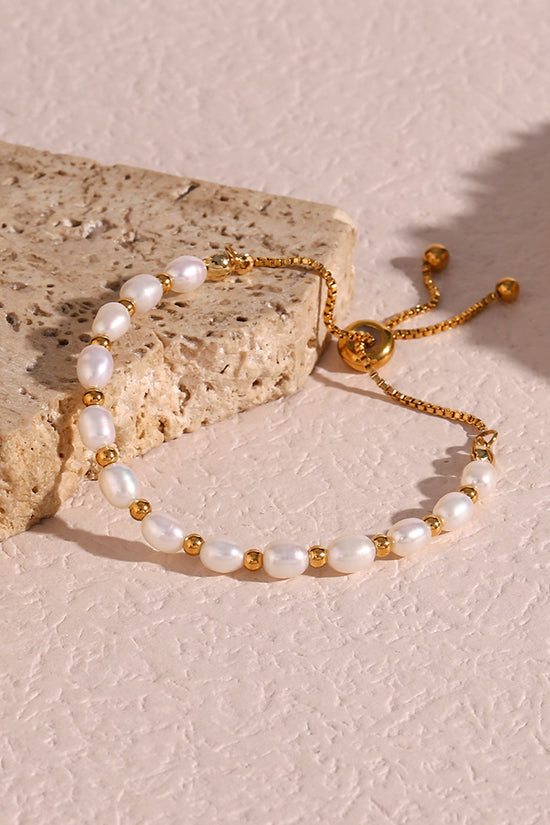Pulsera Ajustable de Acero Inoxidable 18k con Perlas de Agua Dulce