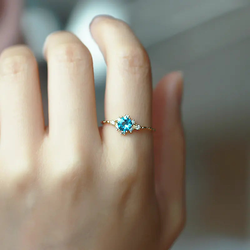 Anillo de Zircón de Topacio Azul Natural de Plata S925 para Mujeres