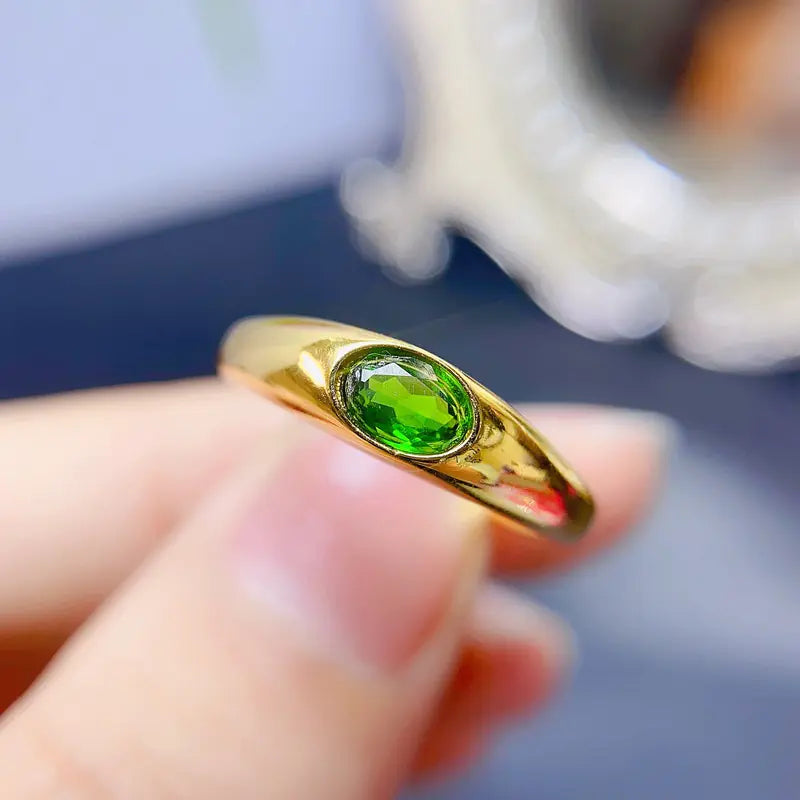 Anillo de Moda para Mujer con Diópsido Natural