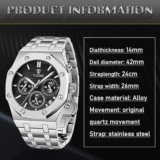 Reloj de Pulsera Impermeable de Acero Inoxidable, Tiong, Marca de Lujo con Cuarzo