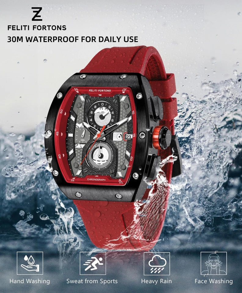Reloj Deportivo FELITI FORTONS Tonneau 3ATM Cronógrafo Luminoso