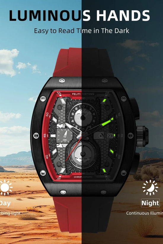 Reloj Deportivo FELITI FORTONS Tonneau 3ATM Cronógrafo Luminoso