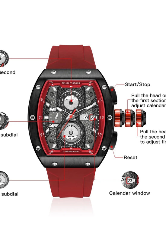 Reloj Deportivo FELITI FORTONS Tonneau 3ATM Cronógrafo Luminoso