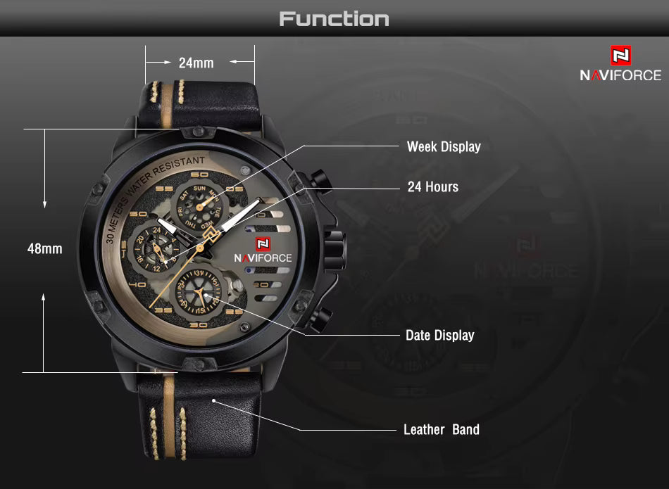 Reloj Multifuncional de Cuarzo a Prueba de Agua para Hombre