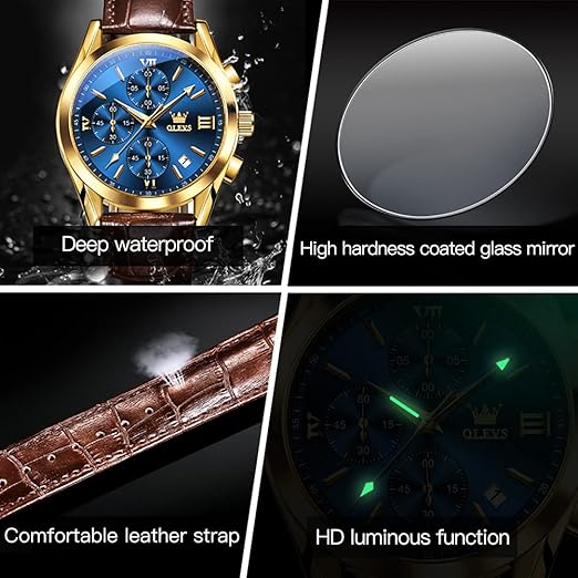 Reloj OLEVS, Esfera Grande,  Cronógrafo Multifuncional, Fecha Luminosa,