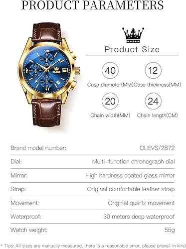 Reloj OLEVS, Esfera Grande,  Cronógrafo Multifuncional, Fecha Luminosa,