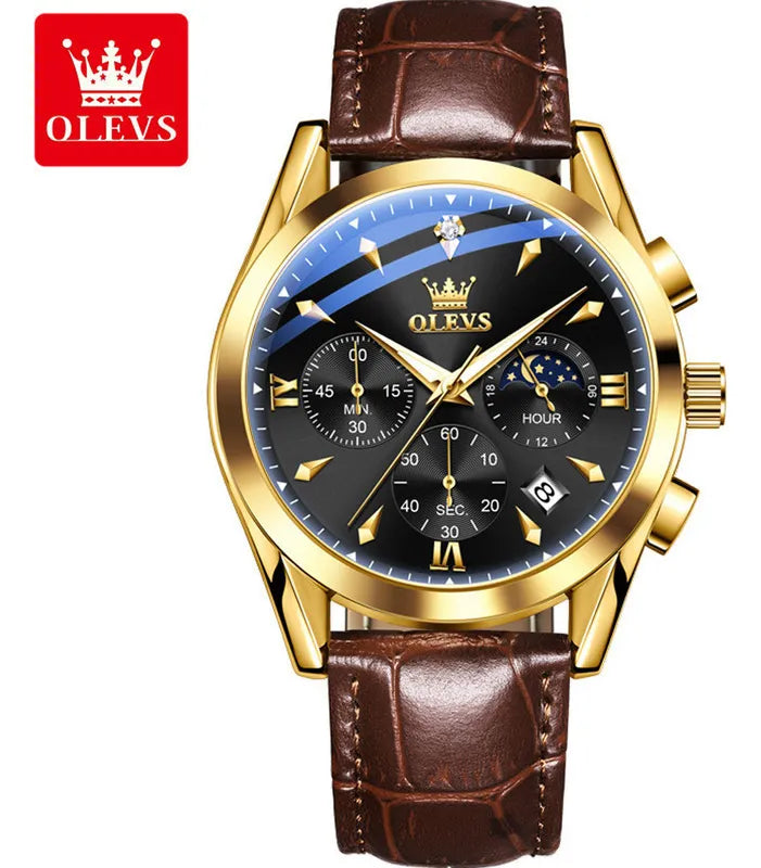 OLEVS Reloj para Hombre con Correa de Cuero, Fecha Automática