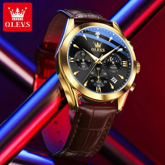 OLEVS Reloj para Hombre con Correa de Cuero, Fecha Automática