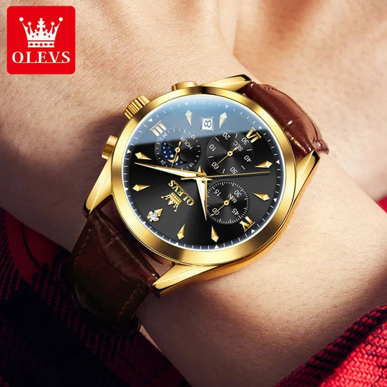 OLEVS Reloj para Hombre con Correa de Cuero, Fecha Automática