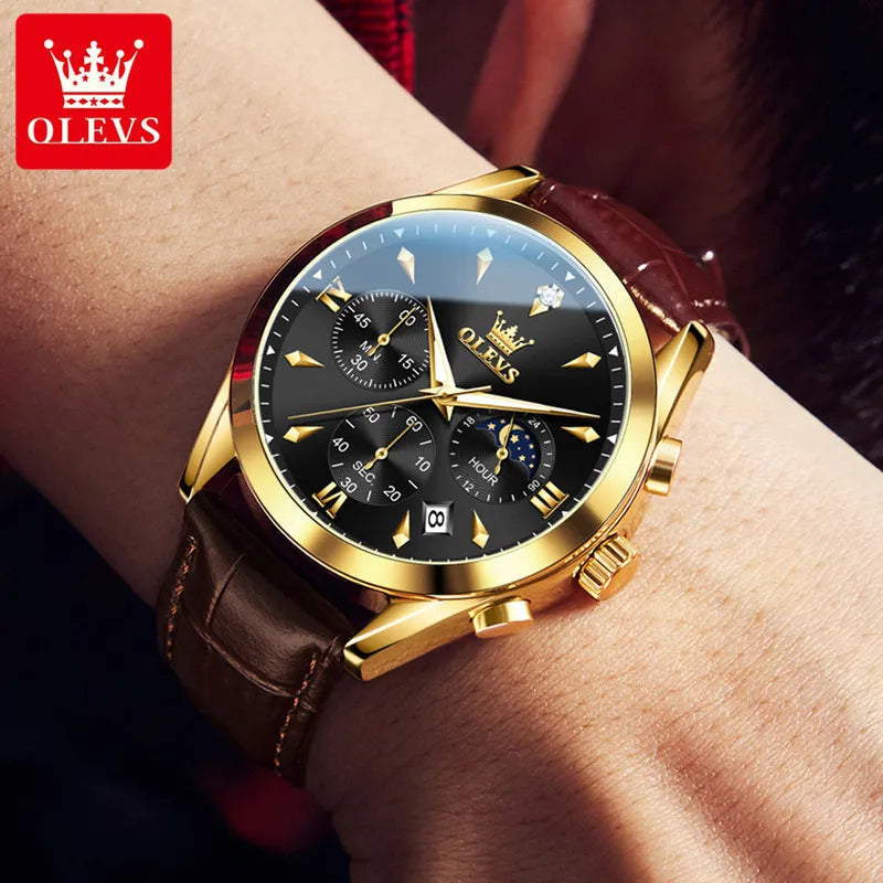 OLEVS Reloj para Hombre con Correa de Cuero, Fecha Automática