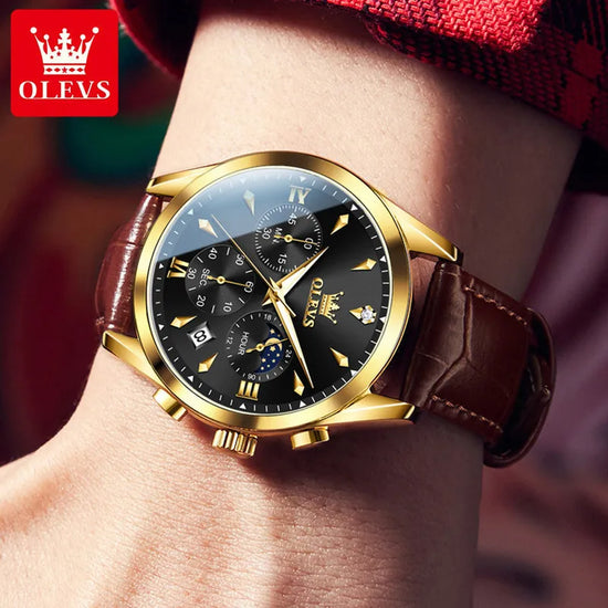 OLEVS Reloj para Hombre con Correa de Cuero, Fecha Automática