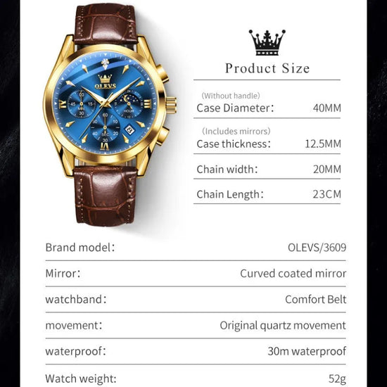 OLEVS Reloj para Hombre con Correa de Cuero, Fecha Automática