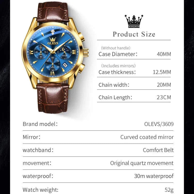 OLEVS Reloj para Hombre con Correa de Cuero, Fecha Automática
