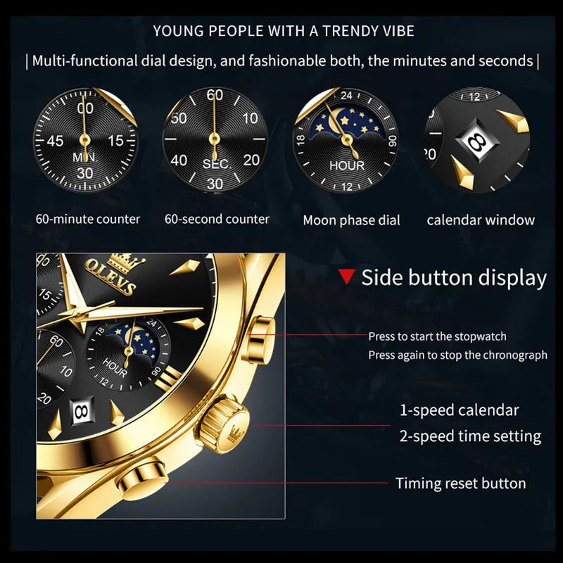 OLEVS Reloj para Hombre con Correa de Cuero, Fecha Automática